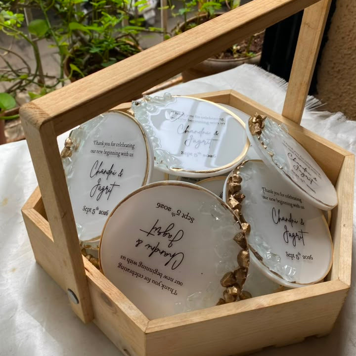 White & Gold Resin Coasters